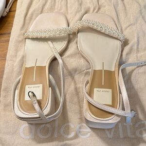 Dolce Vita Pearl Embellished Sandals in Cream